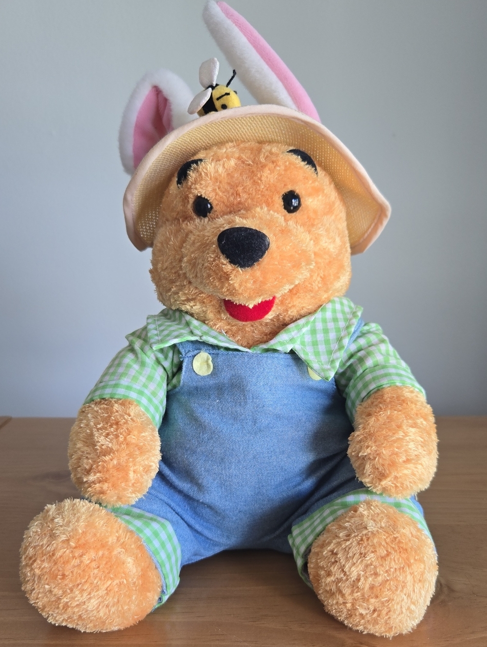 Vintage Winnie the Pooh Disney Store Plush with bee hat and denim overalls